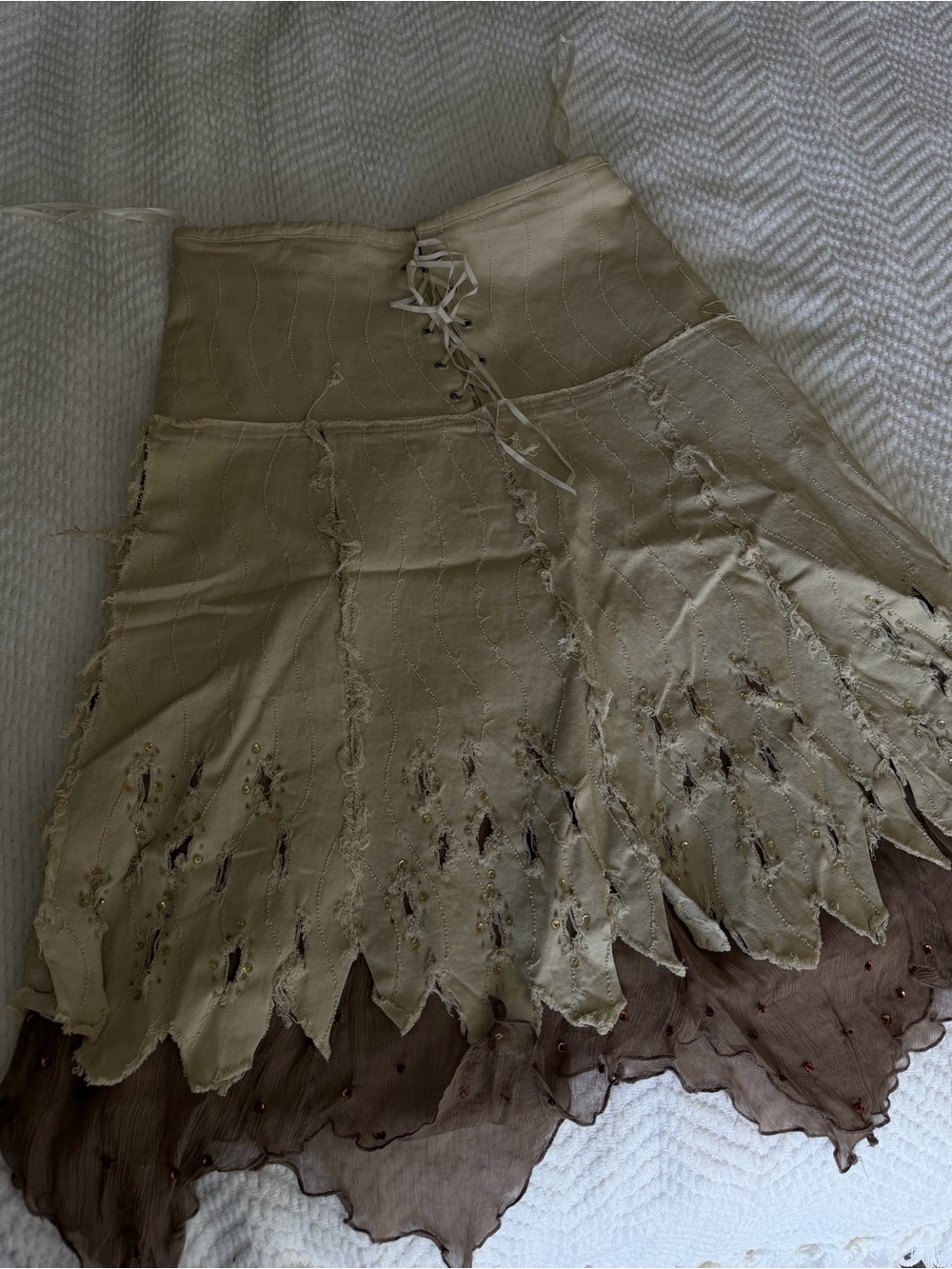 Zoompy Paris Quilted Beige Skirt with Orange Logo Tag